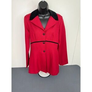 Wrapper Blazer Womens Large Red Velvet Collar Empire Waist Vintage